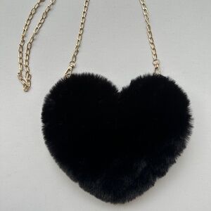 Faux Fur Heart Shaped Bag - Fuzzy Crossbody Bag